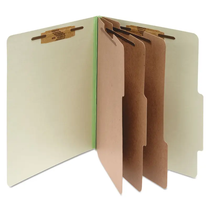 Pressboard Classification Folders, 4" Expansion, 3 Dividers, 8 Fasteners, Letter Size, Leaf Green Exterior, 10/Box