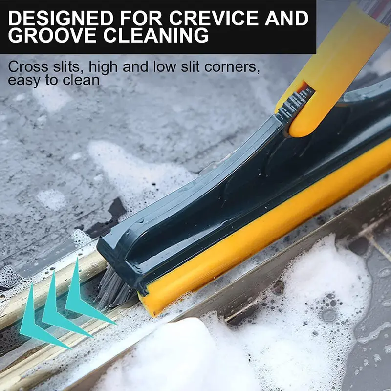 (Net) 2 in 1 Cleaning Floor Scrub Brush Floor Brush Scrubber with Long Handle Grout Brush Scrape V-Shape Stiff Bristles Cleaning Brush with Squeegee 120 Rotating Tile Brush for Bathroom Kitchen