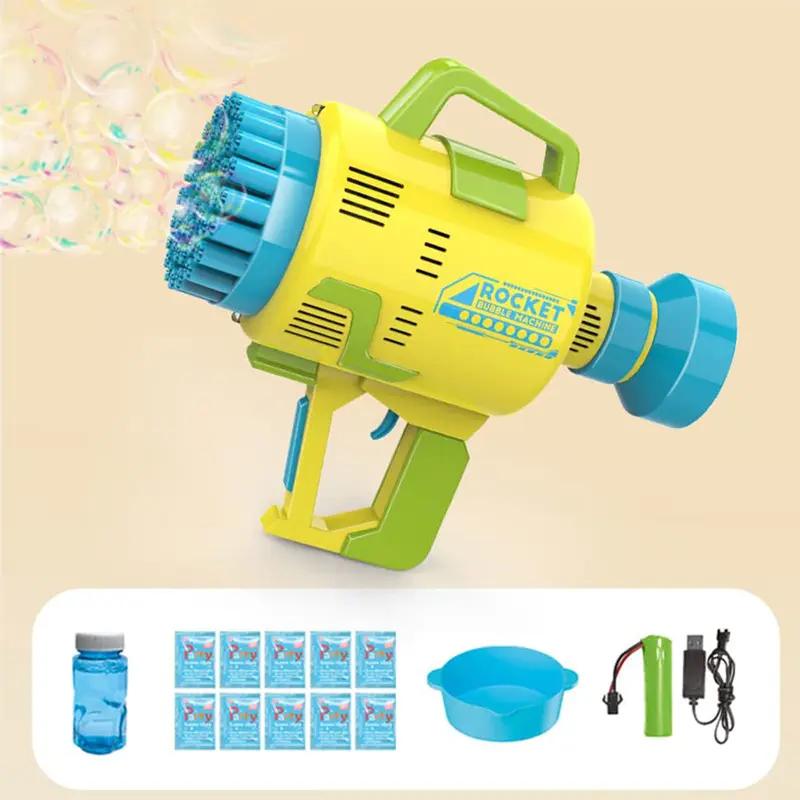 (NET) 48 Hole Bubble Gun with Bubble Solution for Kids Automatic Bubble Blower with LightsYELLOW