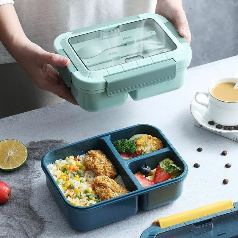 (net) Adult Lunch Box Double Layer Lunch Box with Spoon & Fork High Capacity Food Containers / 78926Petrol