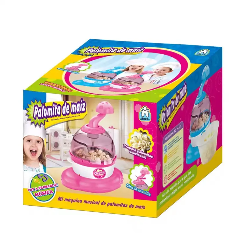 (NET) Electric Children Plastic Cooking Play Set Popcorn Machine Toy DIYPink