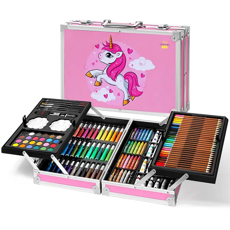 (NET) Drawing Color Kit Sketch Colour Pencil Set Shading Crayons Oil Pastels Set Of 145 PcsPink