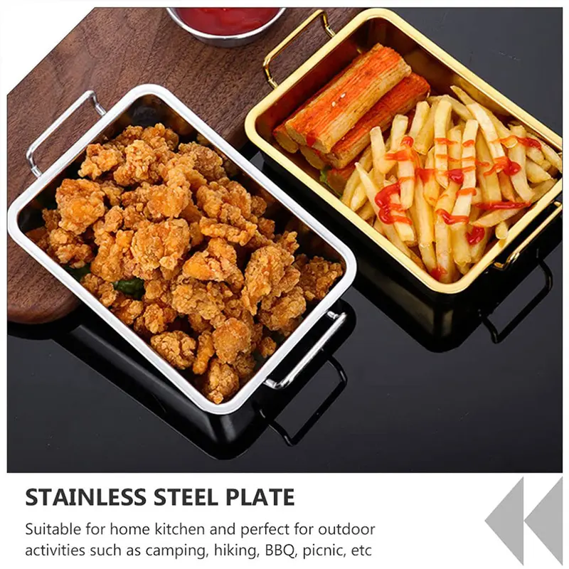 (NET) Food Serving Tray with Handle Plate 21x21x5 CM