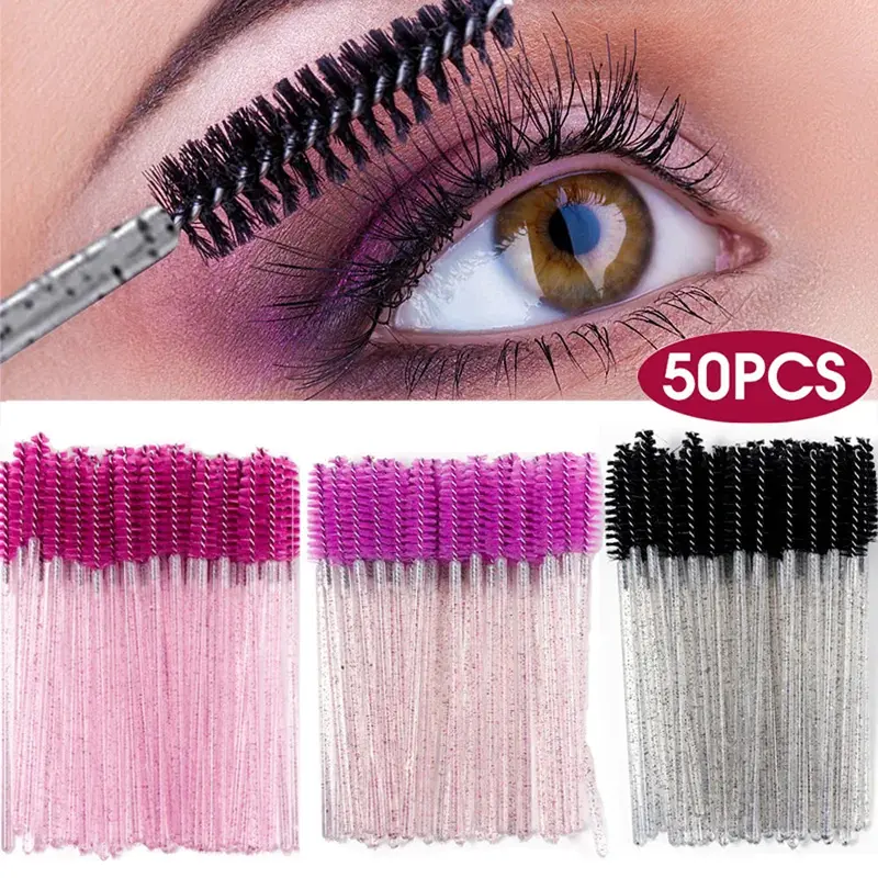 (NET) Eyelash Brush Crystal Mascara Wands 50 PcsPurple