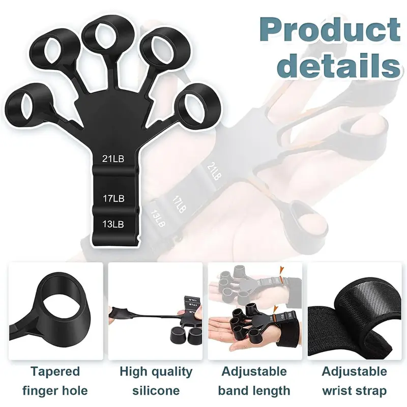(net) Finger Trainer Finger Grip Strength Trainer, Finger Exerciser & Hand Strengthener, Finger Resistance Band for Wrist Physical RehabilitationBlack