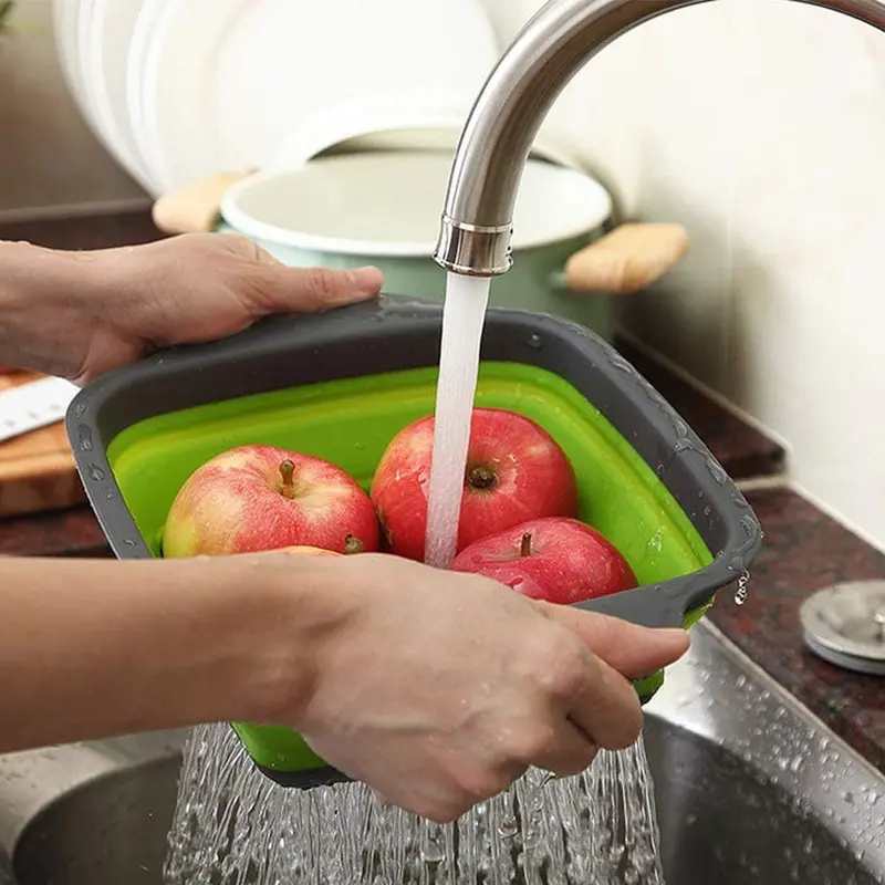 (net) Kitchen Collapsible Colander Fruit Vegetable Washing Drain Folding Strainer BasketGreen