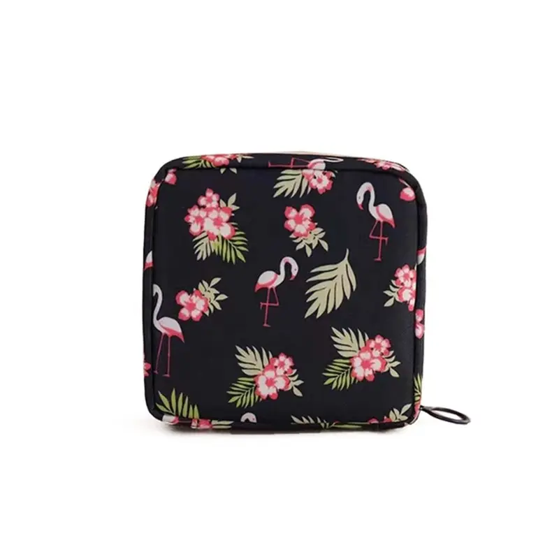 (net) Nylon Sanitary Napkin Storage Bags Sanitary Napkin Period Bag Zipper School Pouch for Teen Girls WomenFlamingo