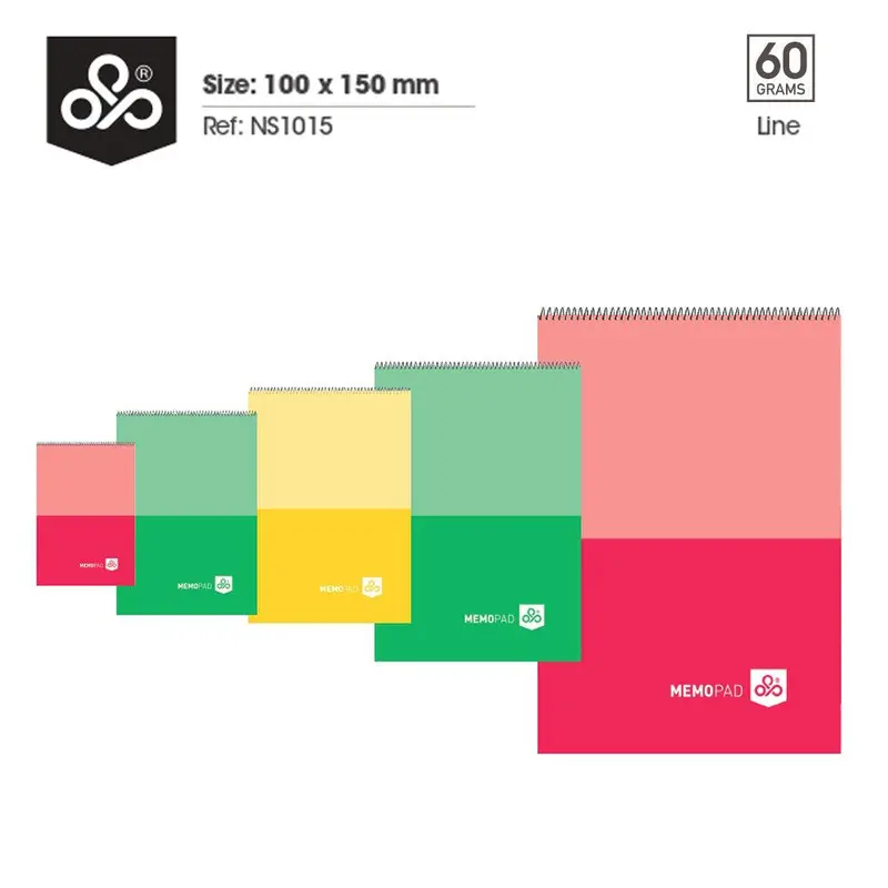 (NET) OPP MEMO PAD Spiral Bloc Note 60 Sheets - LineRed