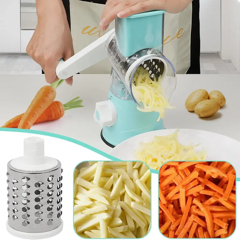 (Net) Tabletop Drum Grater Shredders & Slicers - Your Multifunctional Manual Vegetable WizardBlue