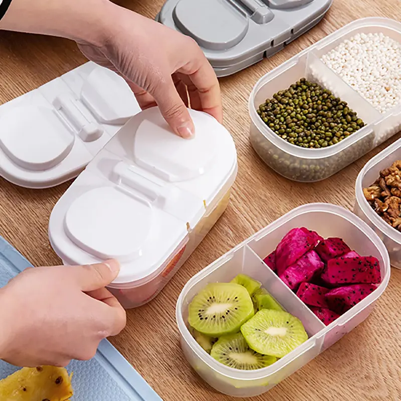 2 Grid Reusable Plastic Food Storage Containers with LidWhite