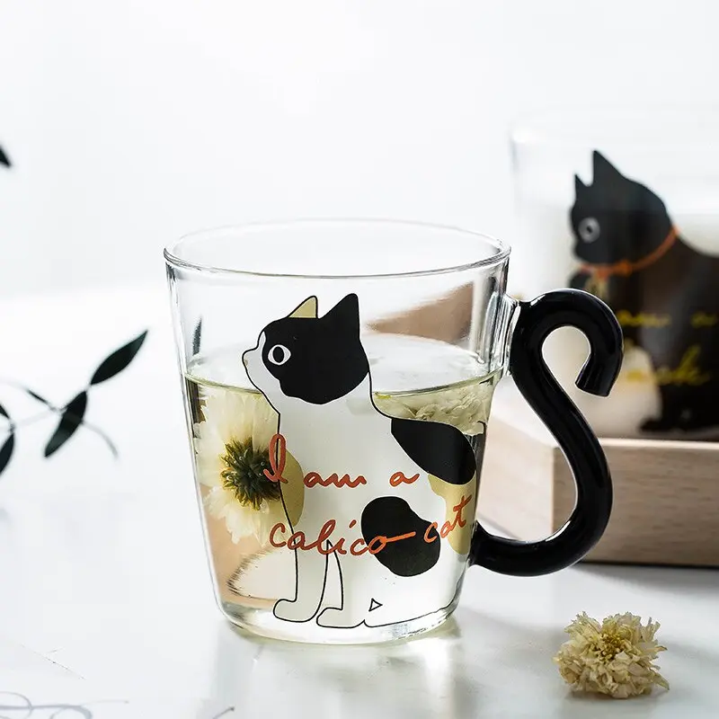 **(NET)**Glass Water Cup Creative Cute Cat Mug / KC22-249