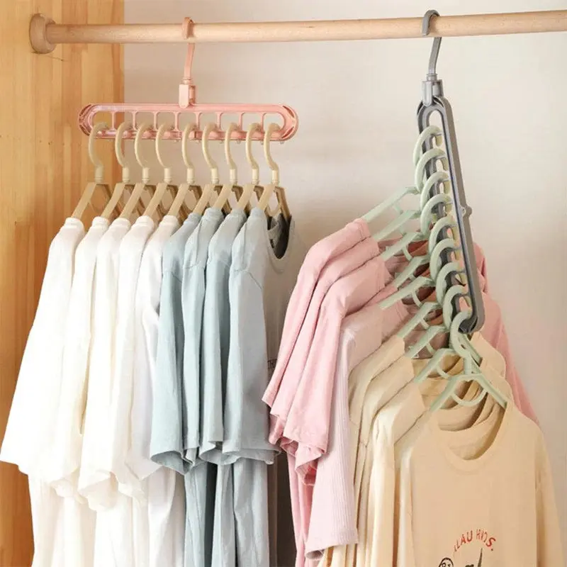 **NET**Multi-function Folding Hanger 9 Hole Rotating Magic Clothes Hanger Home Bedroom Storage Rack/ KC22-123Grey