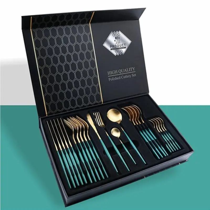 **(NET)**Western Tableware 24 piece Set Creative Stainless Steel Steak Knife, (Net) Fork And Spoon Set With Bag / KC22-321