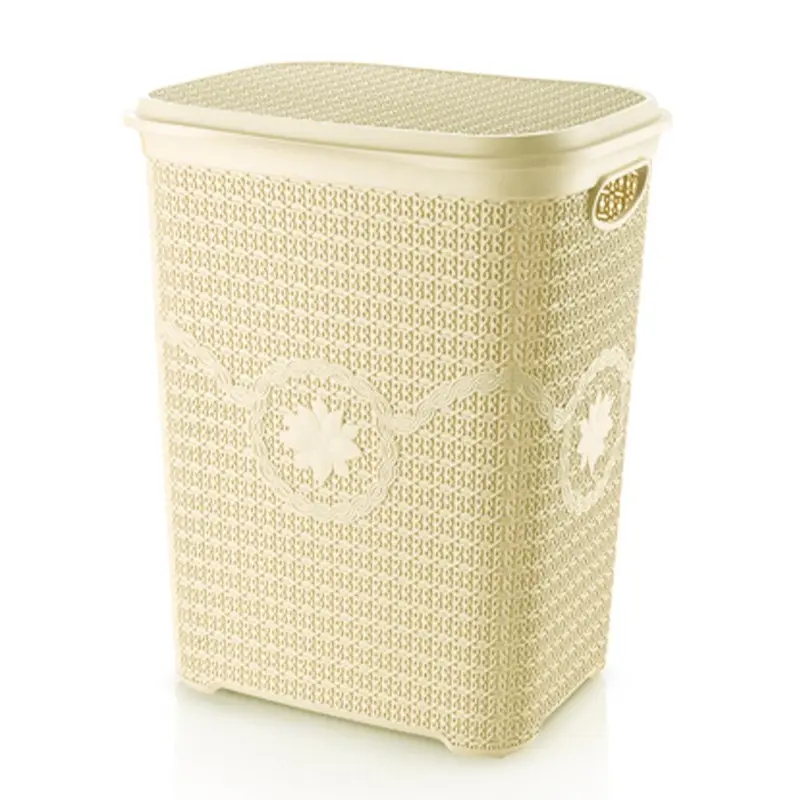 Asude Plastic Knit Laundry BasketBeige