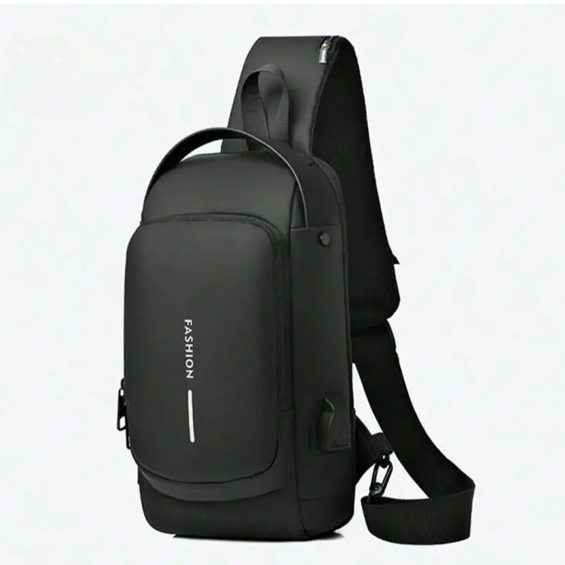 **NET** Fashionable Male Chest Bag with Smart Code Lock, USB Port, and Waterproof DesignBlack
