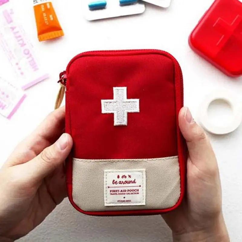**(NET)**Mini Portable Medicine Bag First Aid Kit Medical Emergency Kits OrganizerRed