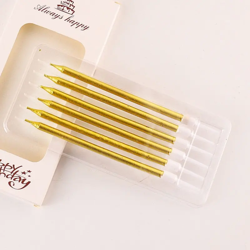 Birthday Long Thin Candles 6 Pcs / 22FK136Gold