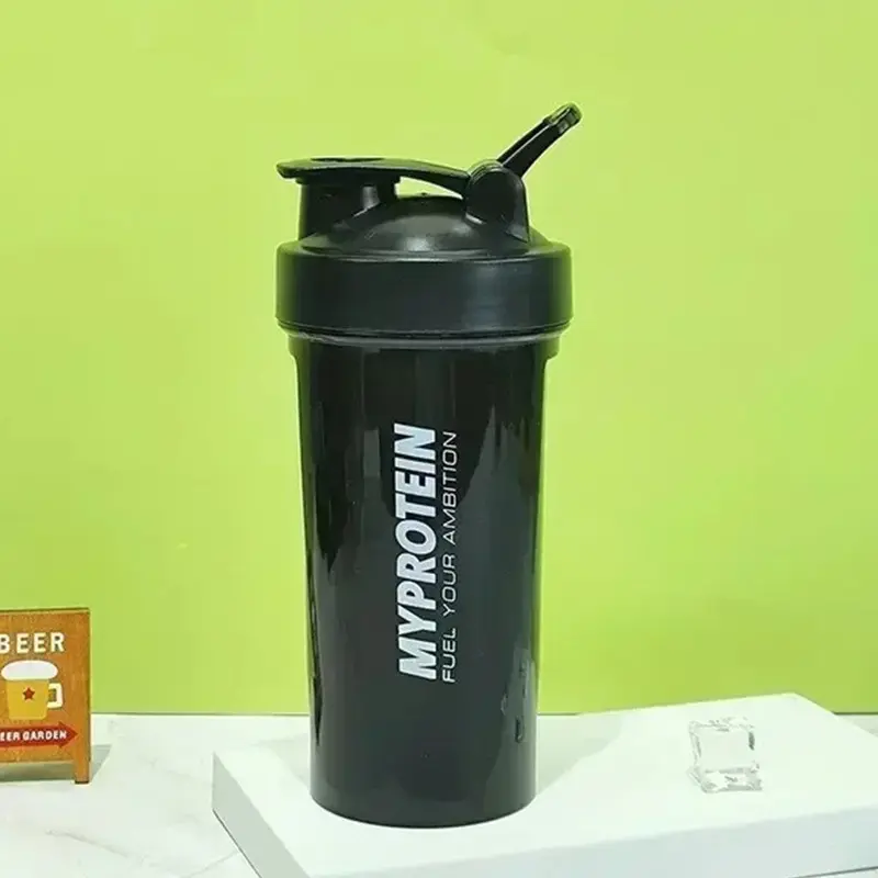Black Plastic Protein Shaker Bottles Gym 500 MLBlack