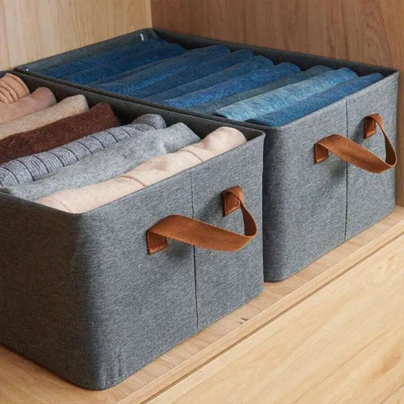 Cationic Steel Frame Storage Box Foldable Portable Cloth Clothes Organizer Basket 46x28x20 cmGrey
