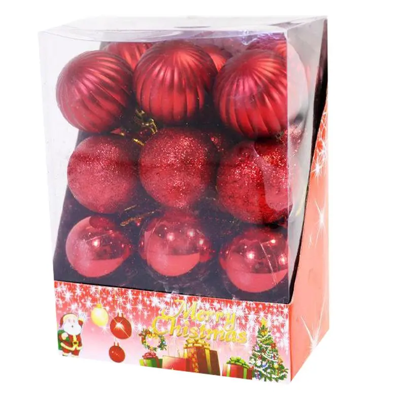 Christmas 4 cm Mix Red Balls and Pine Set (24 pcs in a pack)