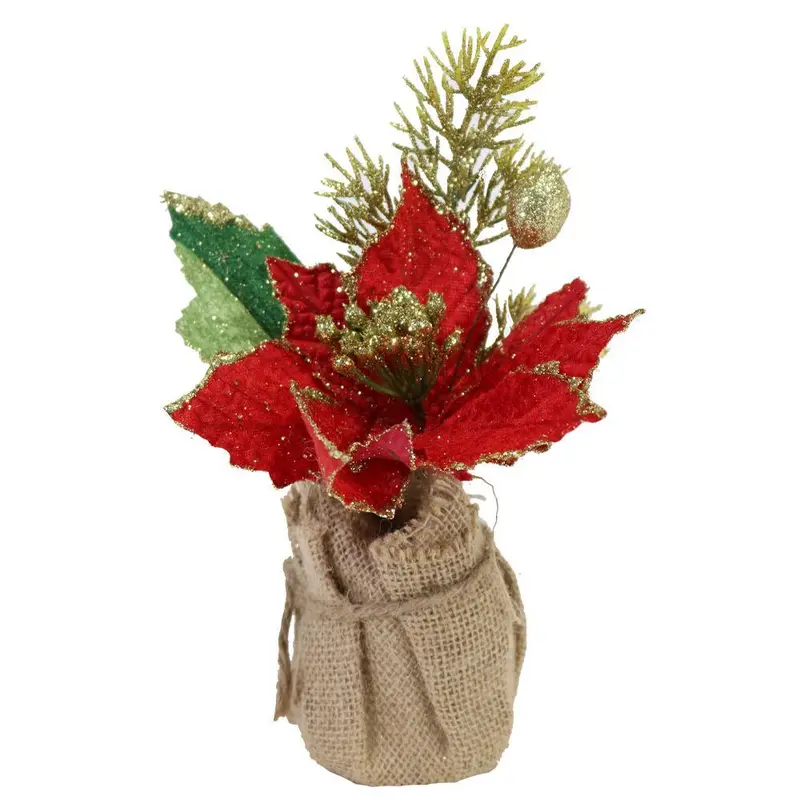 Christmas Glitter Flower Pot Deco 24 cm / Q-874