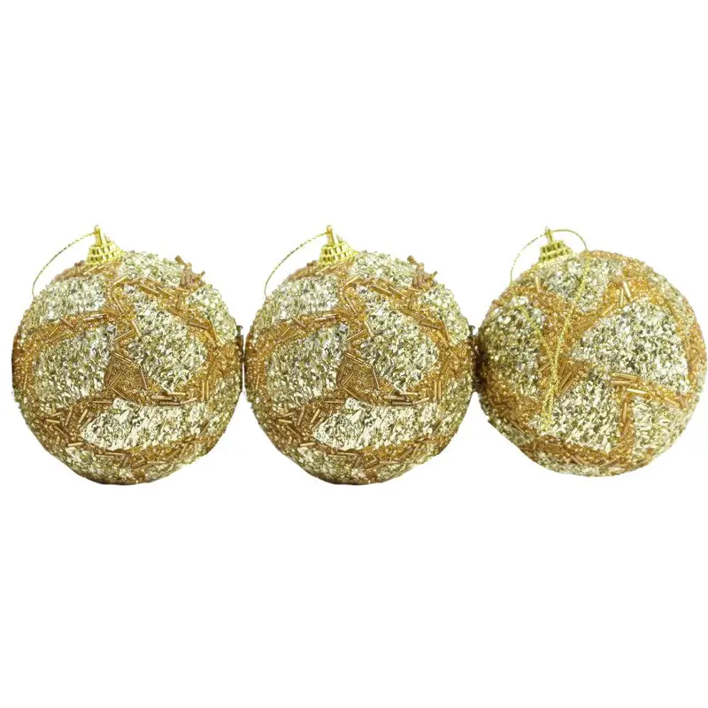 Christmas Gold 8 cm Glittered Sprinkle Balls Tree Decoration Set (3 Pcs)