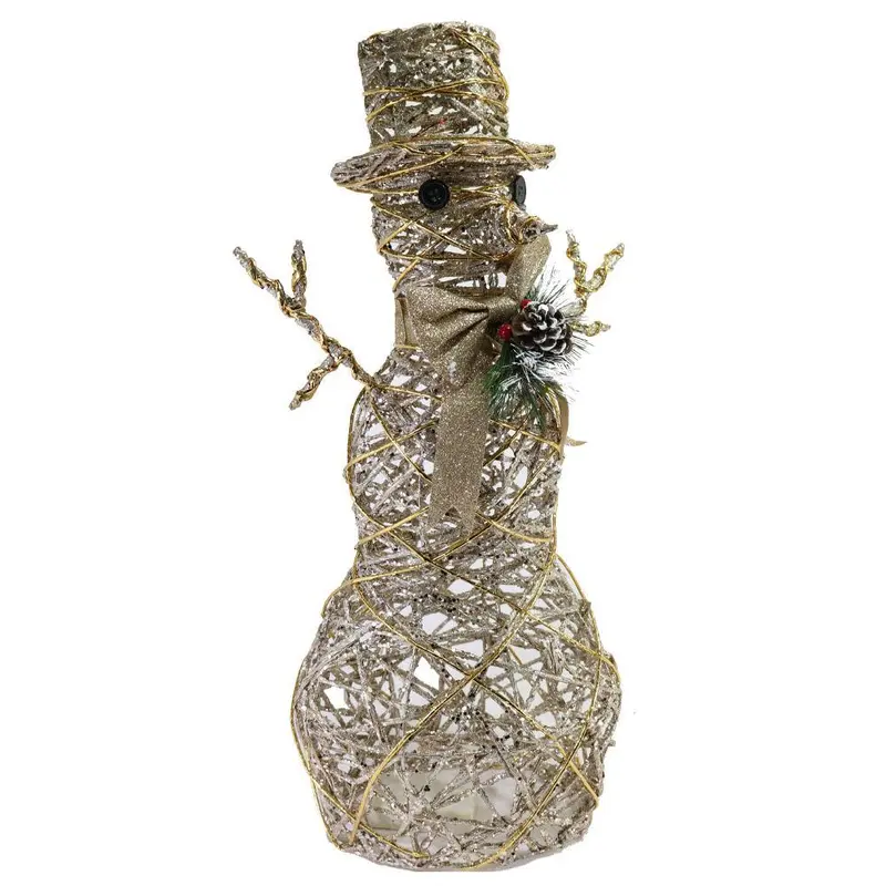 Christmas Gold Glittery Light Up Snow Man 55 cm