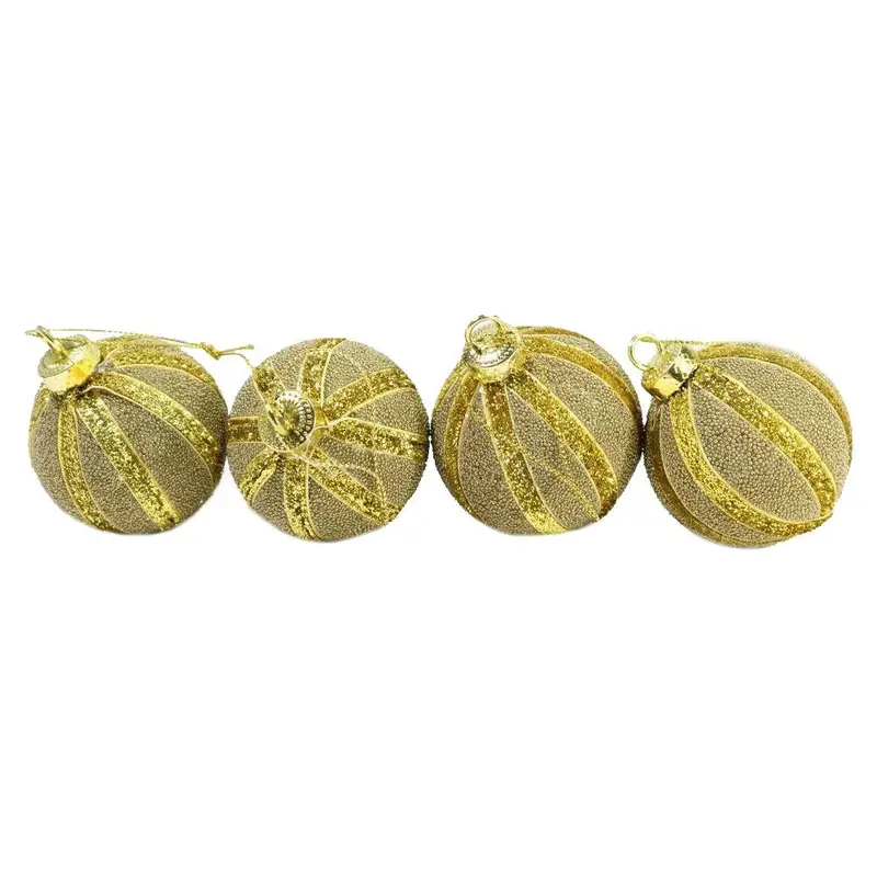 Christmas Striped Gold Balls 6 cm Tree Decoration Set (4 Pcs)