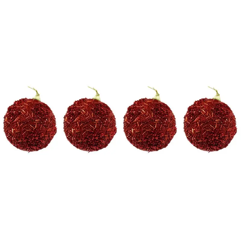 Christmas Sprinkle Red Balls 6 cm Tree Decoration Set (4 Pcs)