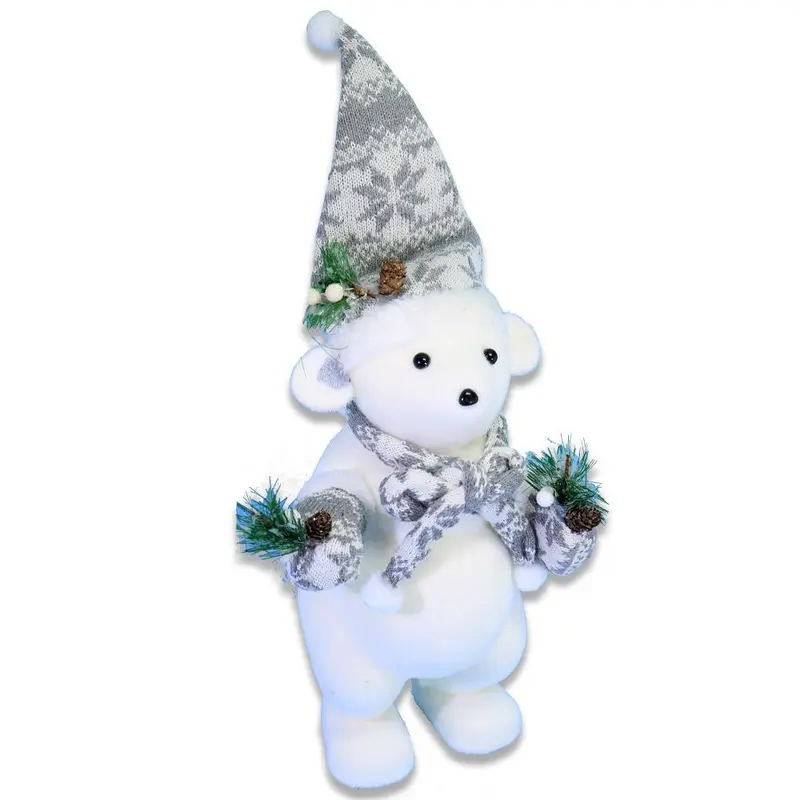 Christmas Standing White Bear With Grey Hat & Scarf / Q-750