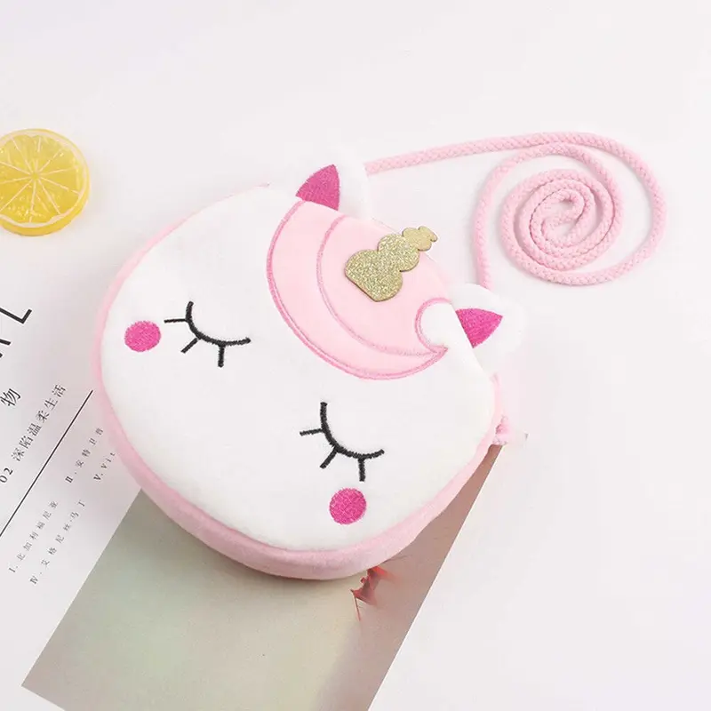 Cute Funky Unicorn Face Soft Plush Shoulder Sling Bang with Smooth ZipperPink