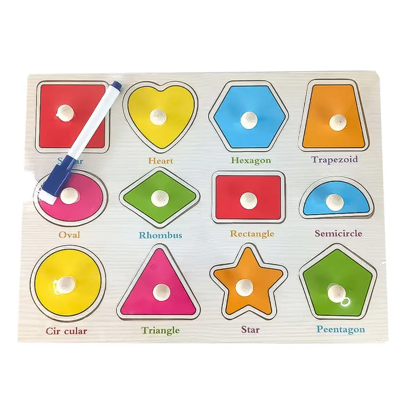 Educational Wooden Peg Board With Base Image & Whiteboard & MarkerShapes