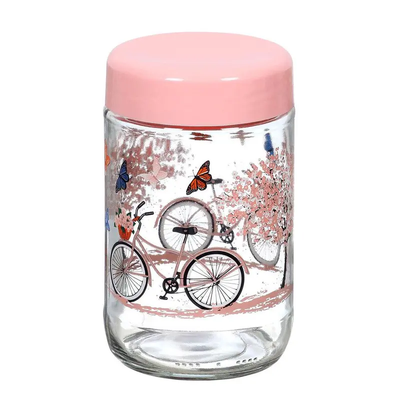 Glass Jar Pink with Lid / Medium size / EW-02