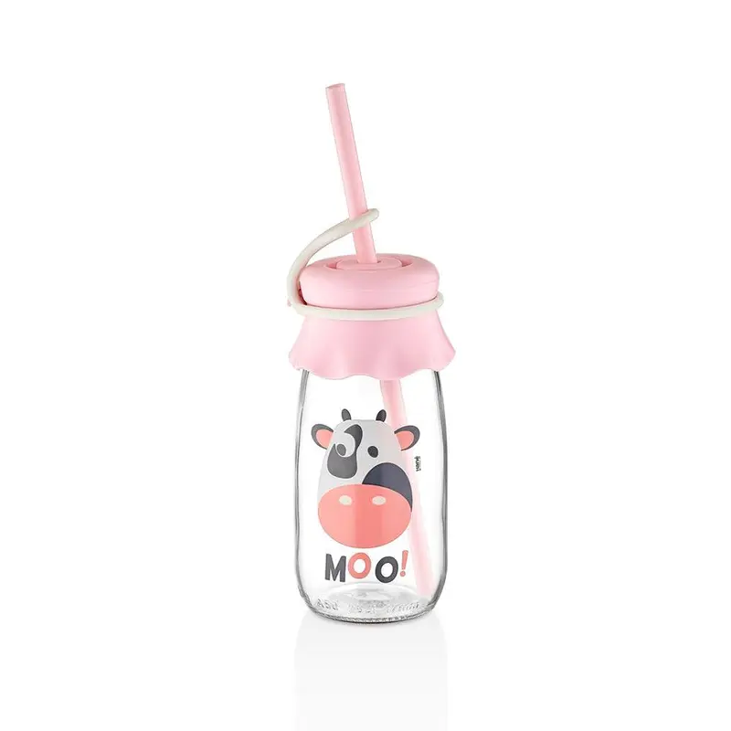 Hane Milkie Milk Bottle 250cc with StrawPink