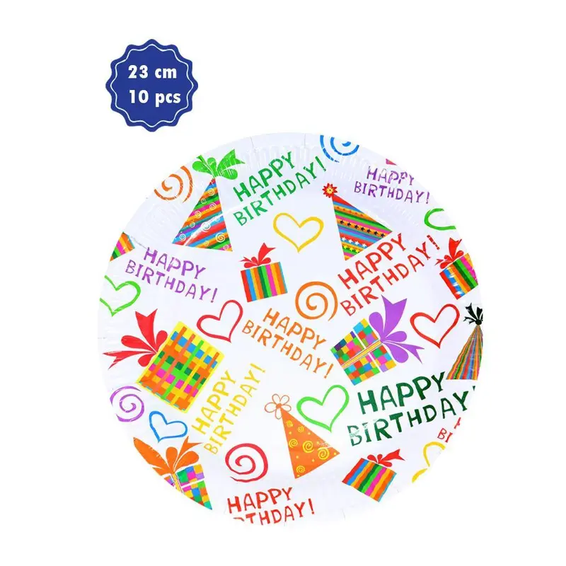 Happy Birthday - Paper Plates 23 cm (10 pcs) / AB-21