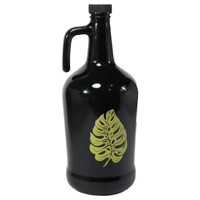 Herevin Black Decorated Oil Bottle - Leaf  / 3LtYellow