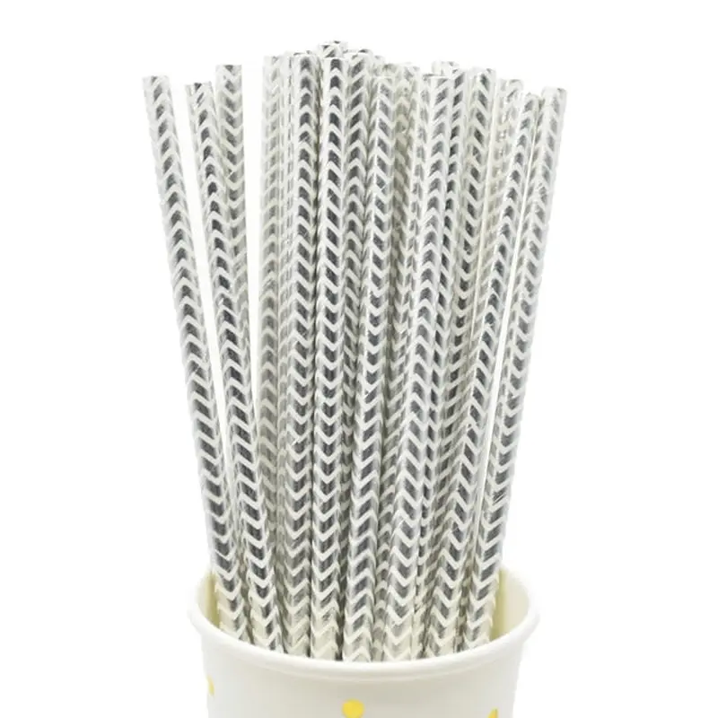 Paper Straws Eco Friendly Straws Silver 100PcsZigzag