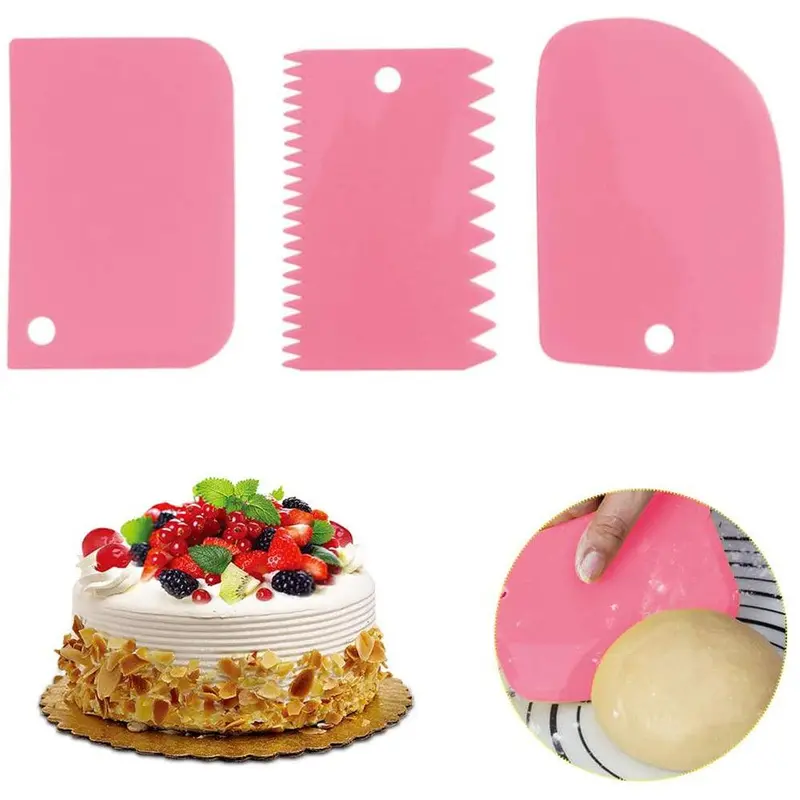 Plastlife Plastic Dough Cutter Bowl Scraper 3 PcsPink