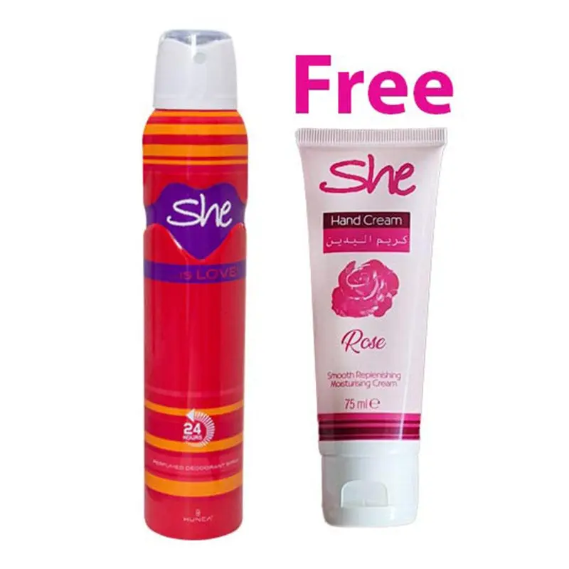 She Deodorant 200ml Love Plus Hand Cream Rose 75ml Free / SHE-242