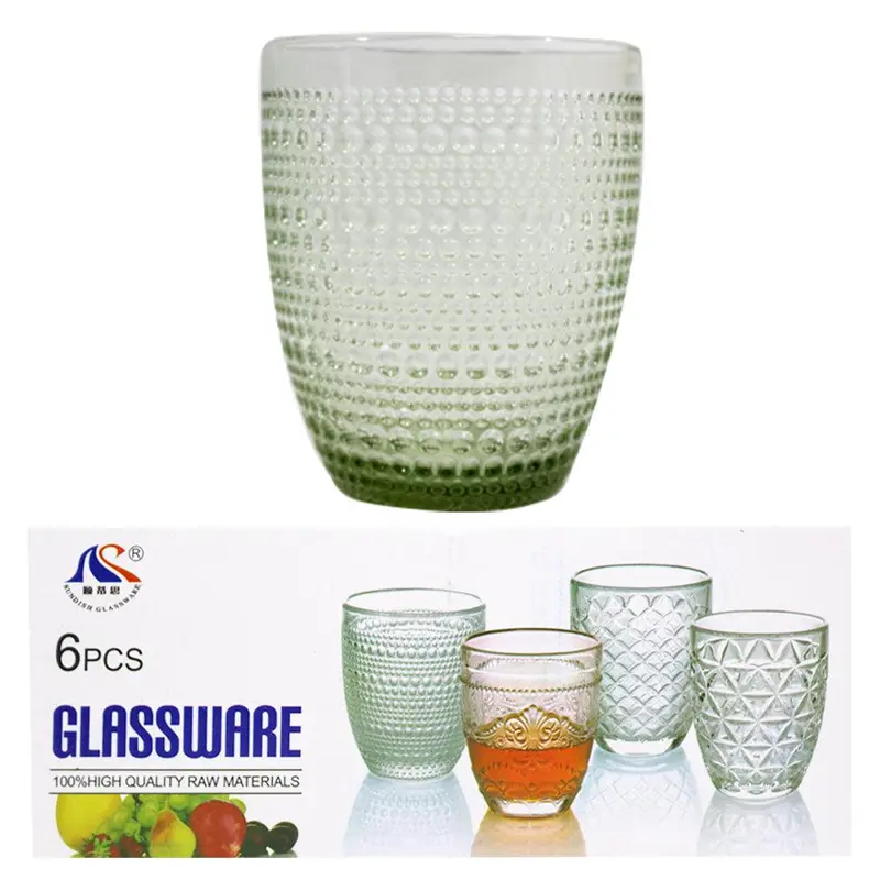 Set of Rounded Dotted Glass Cups ( 6 Pcs) / MW-449Green
