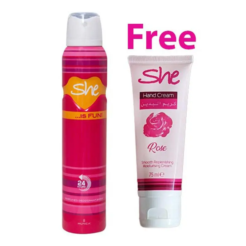 She Deodorant 200ml Fun Plus Hand Cream Rose 75ml Free / SHE-236