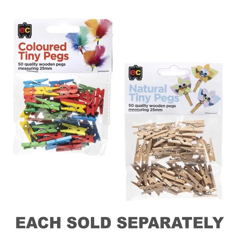 EC Wooden Tiny Pegs 25mm (50pk)Coloured