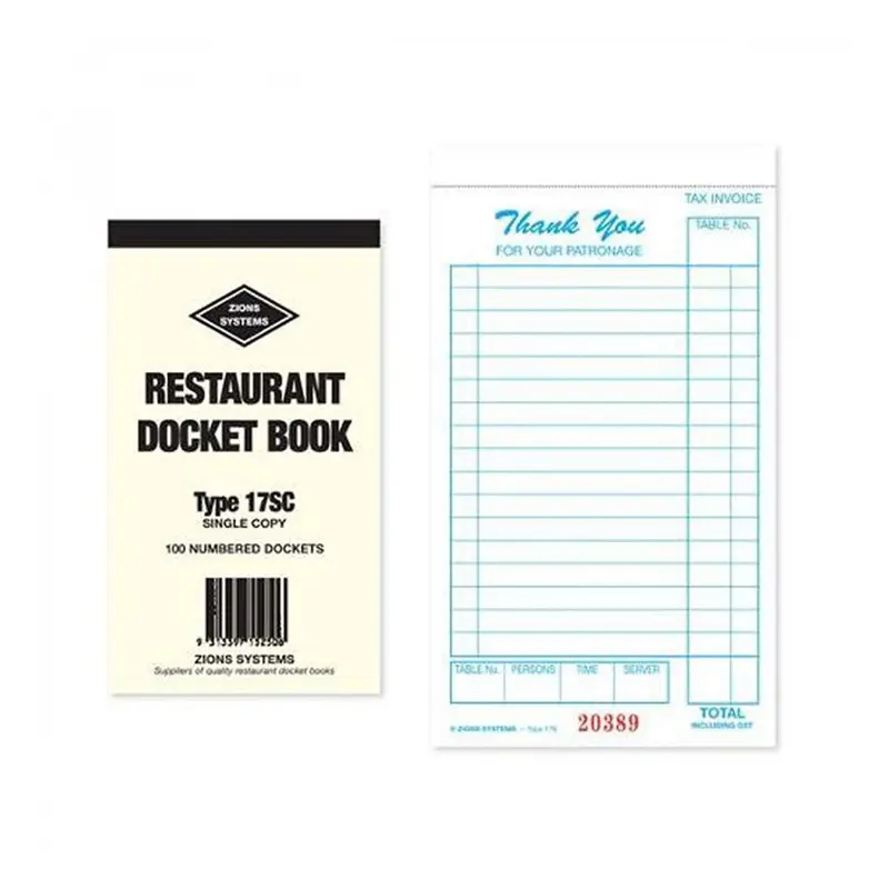 Zions Single Copy Restaurant Docket Books 17SC