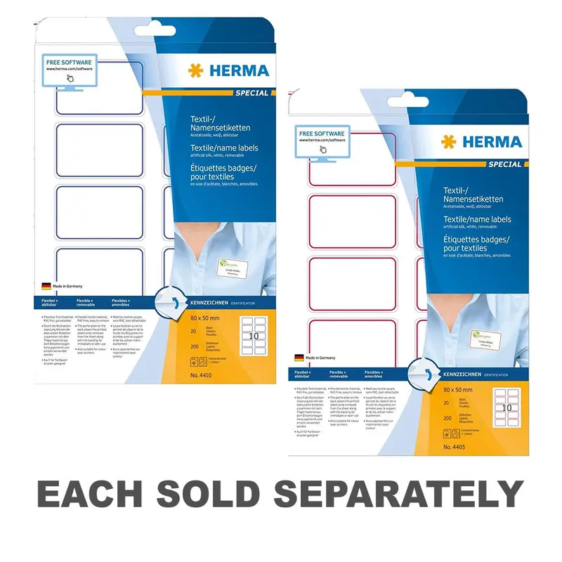 Herma Coloured Textile/Name Labels A4 20pc (80x50mm)Blue