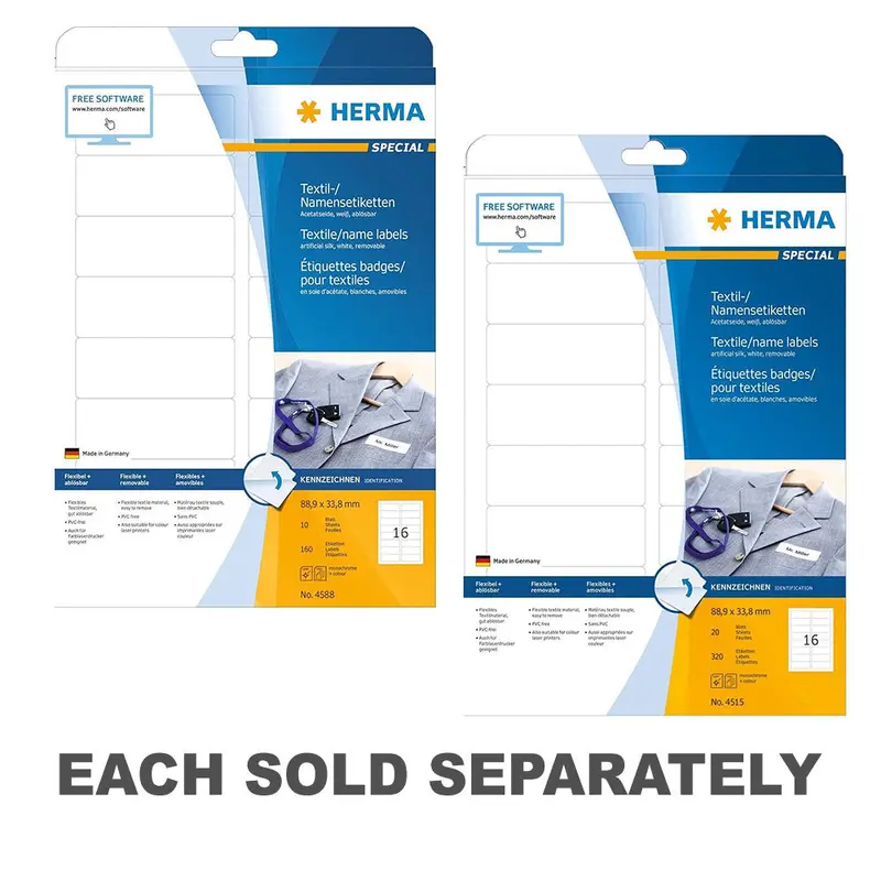 Herma Name/Textile Labels A4 White (88.9x33.8mm)10pc