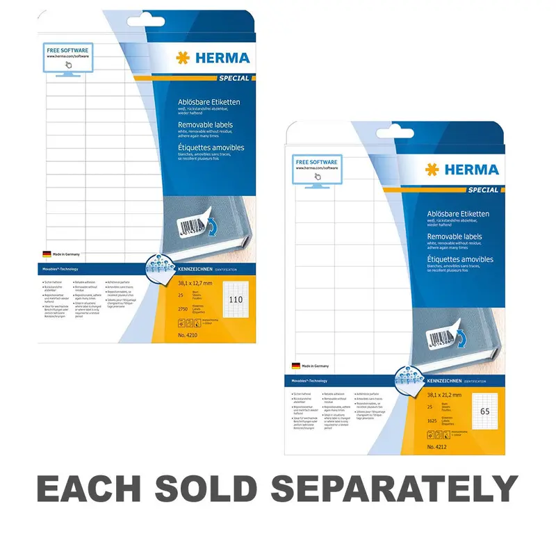Herma Removable Labels A4 38.1mm 25pc (White)38.1x12.7mm