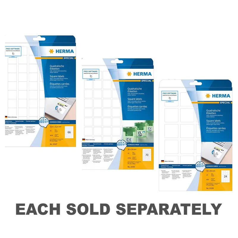 Herma Square Removable Labels 25pc (White)25.4mm