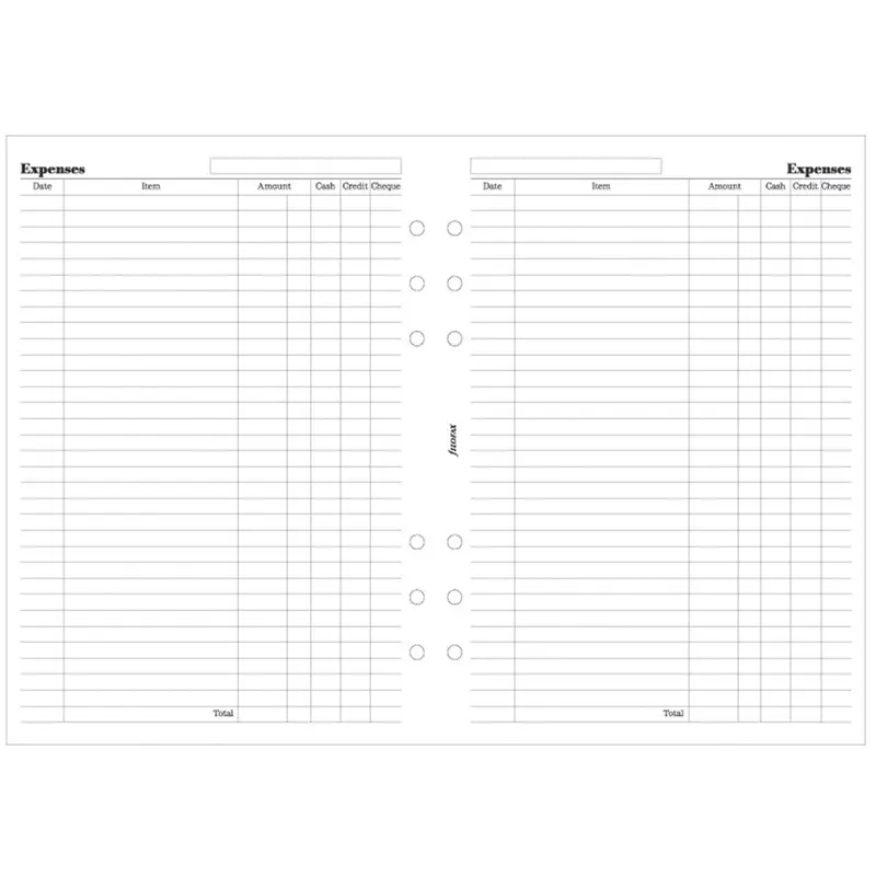 Filofax A5 Expenses Refill 25pk (White)