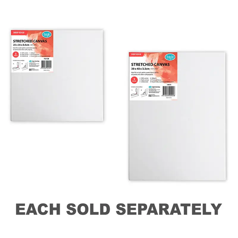 Deep Edge Stretched Canvas (Pack of 3)25x25cm