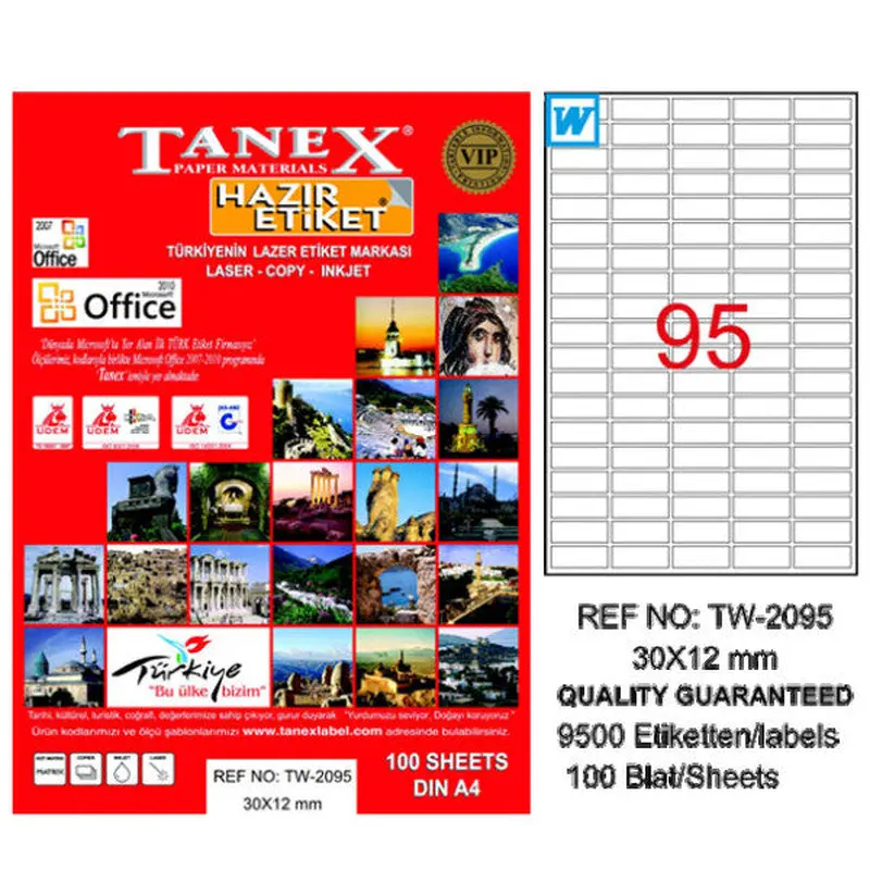 Tanex Lazer Etiket 100 Yp 30X12 Laser-Copy-Inkjet Tw-2095